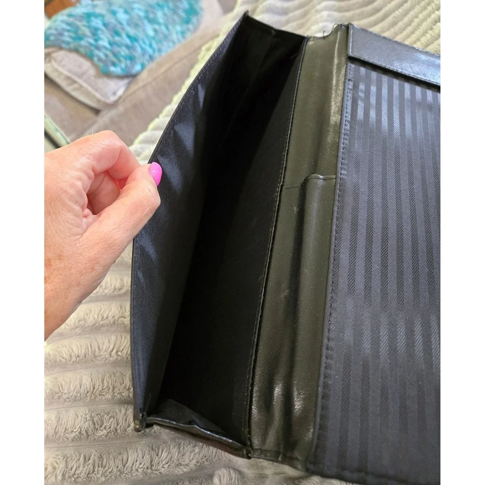 Professional Black Leather Portfolio Organizer Padfolio Business Card Holder